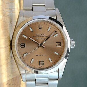ROLEX AIRKING SALMON "EXPLORER" INDEX-ARABIC DIAL STEEL OYSTER WATCH 34 MM 14000